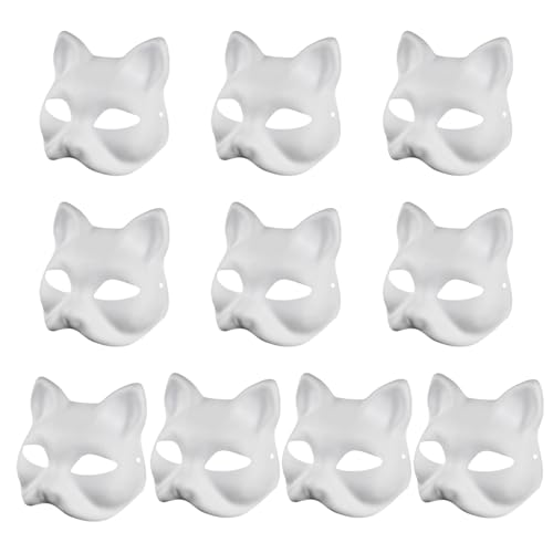 SHINROAD Handgemalbte Cosplay-Katze Masque DIY Weiß für Künstler 03.03.10/10/12/20 PCs Masques Maskengesicht mit fester Farbe Carnival Party Ball Masquerade Halloween Kostüm 10 pcs von SHINROAD