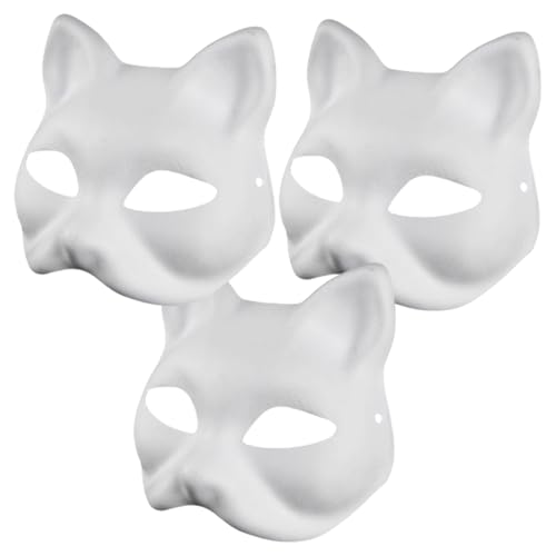 SHINROAD Handgemalbte Cosplay-Katze Masque DIY Weiß für Künstler 03.03.10/10/12/20 PCs Masques Maskengesicht mit fester Farbe Carnival Party Ball Masquerade Halloween Kostüm 3pcs von SHINROAD