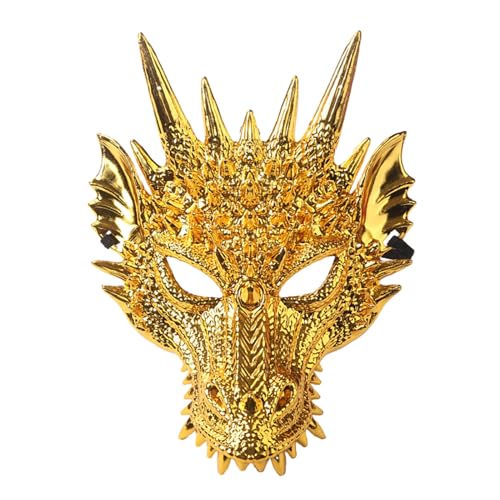 SHINROAD Harmless Kostüm Face Guard Bunte Drachen Kopfbedeckungskopf 3D Design Leichtes Gewicht langlebig für Bühnendauer Partys Cosplay Fun Party Golden von SHINROAD