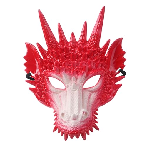 SHINROAD Harmless Kostüm Face Guard Bunte Drachen Kopfbedeckungskopf 3D Design Leichtes Gewicht langlebig für Bühnendauer Partys Cosplay Fun Party Weiß & Rot von SHINROAD