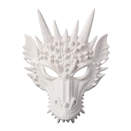 SHINROAD Harmless Kostüm Face Guard Bunte Drachen Kopfbedeckungskopf 3D Design Leichtes Gewicht langlebig für Bühnendauer Partys Cosplay Fun Party Weiß von SHINROAD