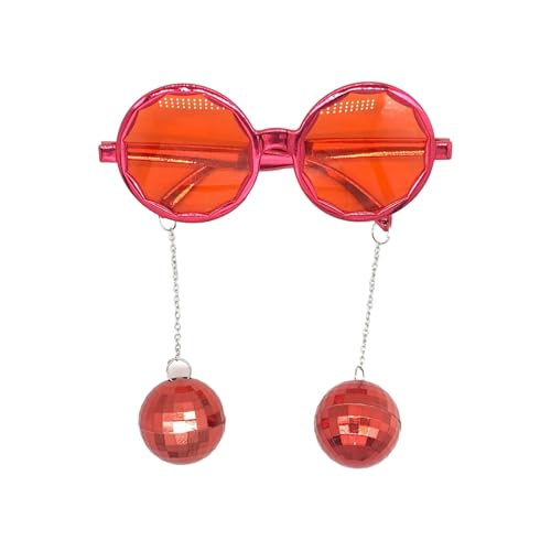 SHINROAD Karneval Disco Zubehör Disco Thema Party Schattierungen Discokugel Brille Kunststoff Retro Funky Sonnenbrille mit Anhänger Party Favors Karneval Zubehör Rot von SHINROAD