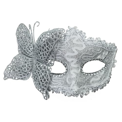 SHINROAD Maskerade Maske Partyzubehör Schmetterling für Frauen Halbgesicht mit Akzenten Elegante Kostümpartys Maskeraden Silber von SHINROAD