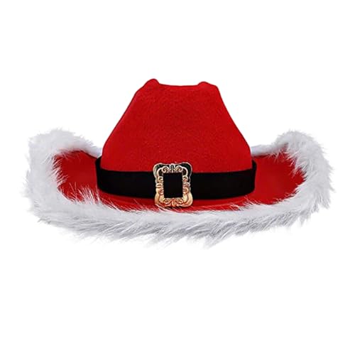 SHINROAD Weihnachtsgeschenk für ihn ihre Weihnachtsfeier Red Cowboy Hut Red White Cowboy Hut für Weihnachtsfeier Festlichkeit Weststil Santa Claus Kopfbedeckung Rot von SHINROAD