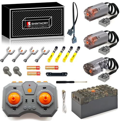 18-teiliges Technik Power Functions Einstellbare Geschwindigkeit Fernbedienungs und Wiederaufladbares Lithiumbatterie Set Kompatibel mit Lego Technic, 92693 × 4, ((M Motor × 2)+(Servo Motor × 1) von SHINTACRY