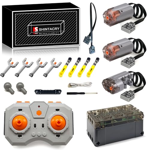 18-teiliges Technik Power Functions Wiederaufladbar Einstellbare Geschwindigkeit Fernbedienungs und Lithiumbatterie Set Kompatibel mit Lego Technic, 76537 ((M Motor × 2)+(Servo Motor × 1)) von SHINTACRY