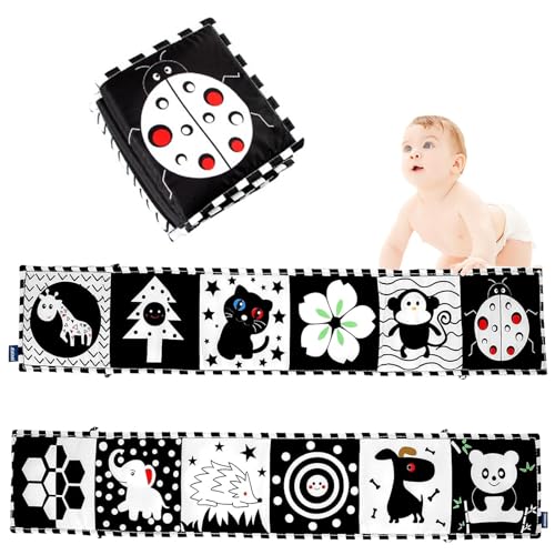 SHIQUAN Black & White Stoff-Buch,Kontrastbuch Baby,Stoffbuch Baby,Soft Bilderbuch Schwarz & White Alphanumerische Grafiken Stoffbücher zum Kinderwagenspielzeug,0-6 Monate Geschenk Babys Frühe Lernen von SHIQUAN