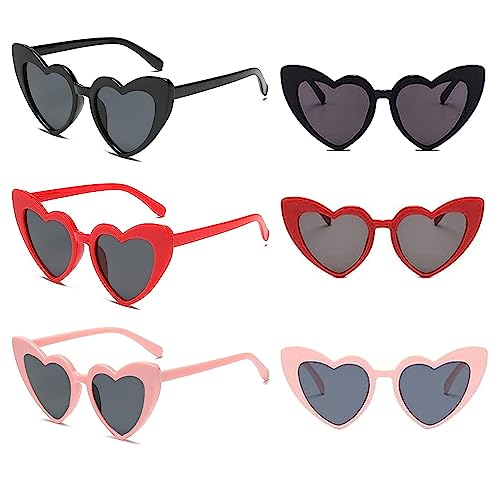 SHIQUAN 6 Stück Vintage Herzform Brille,90er Jahre Hippie Brille,Verrücktes Sonnenbrillen Set in Herzform,Partybrille für Frauen,für Partys,Verkleidungen,Reisen (Rot,Weiß,Schwarz) von SHIQUAN