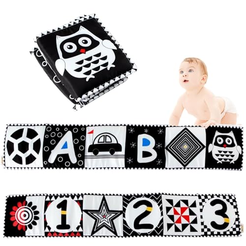 Schwarz Weiß Doppelseitig Baby Stoffbuch, Kontrastbuch, Schwarz Weiss Spielzeug Babys, Black & White Stoff-Buch,Kinderwagen Kontrast Spielzeug Baby 0 3 6 Monate Geschenk für Bab von SHIQUAN