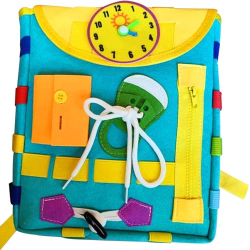 Geschäftiger Board Rucksack Busy Board Rucksack Frühes Bildung großer Kapazität Buntes Kleinkind -Belebungsboard Cute Interactive Leichtgewicht tragbares Lernspielzeug für Kindergarten, Grün von SHITOOMFE