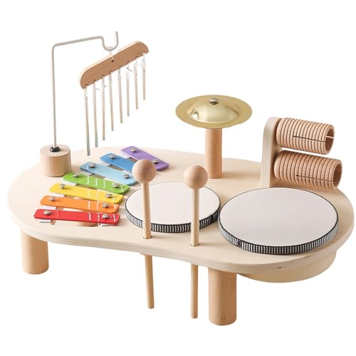 Kleinkind -Drum Set Kids Drum Set 5 in 1 Holz Kleinkind Drum Set Lernpädagogik Kids Musikinstrumente Baby Safe aufschlussreiche Percussion Instrumente für Kindergeburtstag Geschenk von SHITOOMFE