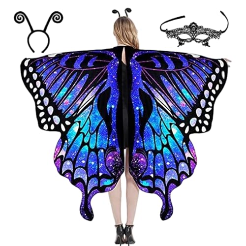Mottenkostüm, farbenfrohe Halloween -Schmetterlingskostüm, Motten -Cape -Schal mit Stirnband und Spitzenmaske für Halloween -Party -Erwachsene Mottenkostüm, farbenfrohe Halloween -Schmetterlingskostüm, Motten -Cape -Schal mit Stirnband und Spitzenmaske für Halloween -Party -Erwachsene von SHITOOMFE