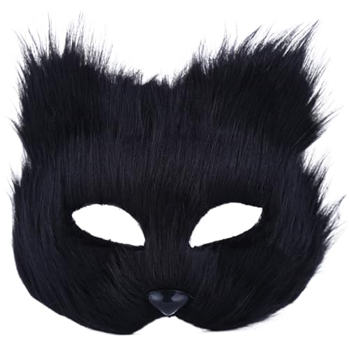 Pelry Fox Mask Cosplay Kostüm Therianische Maske, Halbgesichtsfuchsmaske, atmungsaktive Tiermaske für erwachsene Kinder, weiches glattes Cosplay Pelzige Kostüm für Maskerade Party Ostern Schwarz von SHITOOMFE