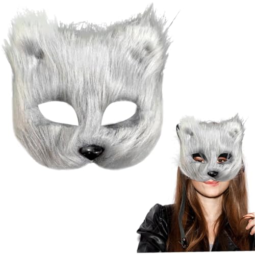 Pelry Fox Mask Cosplay Kostüm Therianische Maske, Halbgesichtsfuchsmaske, atmungsaktive Tiermaske für erwachsene Kinder, weiches glattes Cosplay Pelzige Kostüm für Maskerade Party Ostern hellgrau von SHITOOMFE