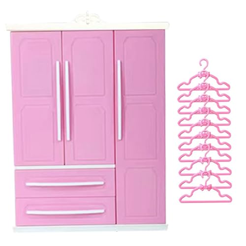 Puppenschrank, 3 Tür 2 Schuppenpuppenhaus Garderobe, Puppenhausmöbel mit 10 Kleiderbügeln, DIY -freundliche Puppenhausminiaturen für Puppenhauseinstellung, Puppenkleidung Aufbewahrung 7x10x3 von SHITOOMFE