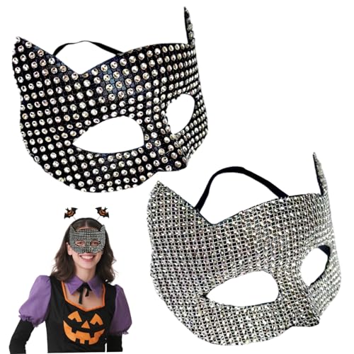 SHITOOMFE 2pcs Katzenfrau Maske Halbgesicht Strasskatze Kostüm Frauen modische Cosplay -Maske für Halloween, Maskerade, Schwarz + Silber SHITOOMFE 2pcs Katzenfrau Maske Halbgesicht Strasskatze Kostüm Frauen modische Cosplay -Maske für Halloween, Maskerade, Schwarz + Silber von SHITOOMFE