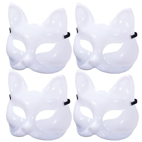 SHITOOMFE 4 PCs Katzenmaske DIY Blankin lackierbar Halloween Fox Maske Halbgesicht unvollendeter weißer Therian mit Elastizitätsband für Cosplay -Masquerade Party SHITOOMFE 4 PCs Katzenmaske DIY Blankin lackierbar Halloween Fox Maske Halbgesicht unvollendeter weißer Therian mit Elastizitätsband für Cosplay -Masquerade Party von SHITOOMFE