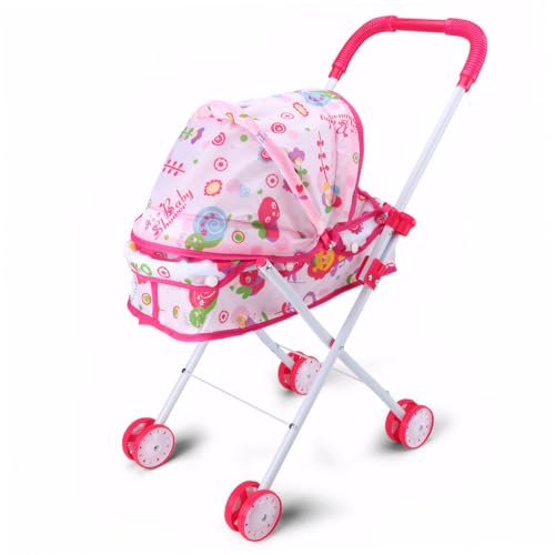 SHITOOMFE Babypuppenwagen Kinderwagen Kinderwagen für Babypuppen Kinderwagen Faltbare Puppenwagen mit Abnehmbarer Waschmaschinenkameraden für Mädchen, Treat Play, Style 2 von SHITOOMFE