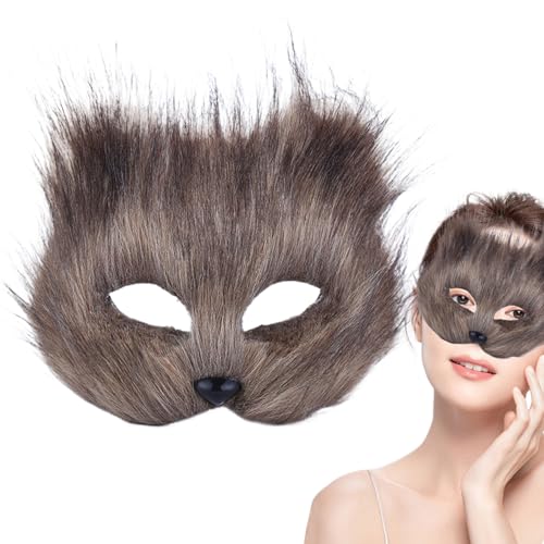 SHITOOMFE Furry Maske Therian Maske, halbgesichts Fuchsmaske, atmungsaktive Tiermaske für erwachsene Kinder, weiches glattes Cosplay Pelzige Kostüm für Maskerade Party Ostern grau von SHITOOMFE