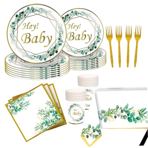 SHITOOMFE Geschlecht enthüllen Teller und Servietten und Becher 117 PCs/Set Fit für 24 Gäste Babyparty -Geschirr mit Tischdeckergabel für Geschlechter Enthüllung Partyversorgungen Teller von SHITOOMFE