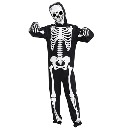 SHITOOMFE Skelettkostüm, Kinder Skelettkostüm im dunklen Ganzkörper Langarm Kleinkind mit Handschuhen gruselige Halloween -Kostüme für Jungen und Mädchen, XL SHITOOMFE Skelettkostüm, Kinder Skelettkostüm im dunklen Ganzkörper Langarm Kleinkind mit Handschuhen gruselige Halloween -Kostüme für Jungen und Mädchen, XL von SHITOOMFE