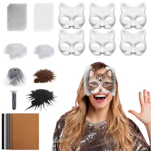 SHITOOMFE Therian Maske, Katzenmasken -Kit, 42pcs/Set Blank DIY Therian Kit mit Bildschirmgitter, Wollstreifen, Katze Whiskers, Filzstoff, Zähne für Halloween -Masquerade -Party SHITOOMFE Therian Maske, Katzenmasken -Kit, 42pcs/Set Blank DIY Therian Kit mit Bildschirmgitter, Wollstreifen, Katze Whiskers, Filzstoff, Zähne für Halloween -Masquerade -Party von SHITOOMFE