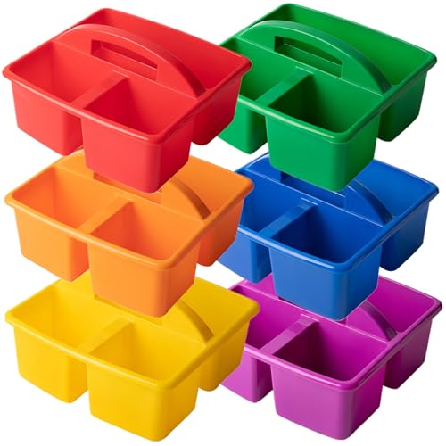 SHITOOMFE Tisch Caddy Klassenzimmer, 6 PCs Klassenzimmer Caddy Portable Divided 9.1x8.5x5.1 im Speicher-Caddy mit Griff 3 Fächer Stapelbarer Multi-Grid-Tisch Caddy für Büro, Zuhause von SHITOOMFE