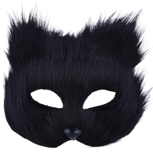 Therian Maske, Katzenmaske Pelry Maske Fuchsmaske Halbgesichts Fuchsmaske, atmungsaktive Tiermaske für erwachsene Kinder, weiches glattes Cosplay Pelzing Kostüm für Maskerade Party Ostern Schwarz von SHITOOMFE