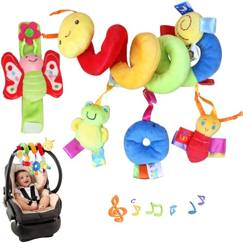 SHMLY 2 Stück Activity Spirale Spielzeug, Hängespielzeug Babyschale, Kinderwagen Spielzeug für Babys, Kinderbett Spielzeug Baby, Plüsch-Handgelenkspielzeug, für Babys und Kleinkinder Ab 0+ Monate von SHMLY