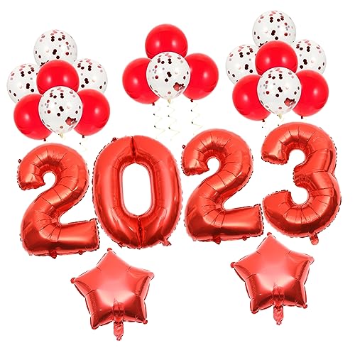 SHOWERORO 1 Satz 2023 Aluminiumfolienballon Zahlenballons Aluminiumfolienballons für das neue Jahr wandverkleidung wand polsterung weihnachtsdeko Partyballon Gastgeschenke Emulsion rot von SHOWERORO