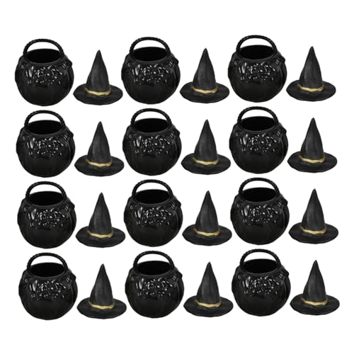 SHOWERORO 1 Set Hexenhut Eimer Glas Partydekoration Requisite Mini Hexenhut Halloween Miniatur Kessel Große Halloween Miniatur Kessel Töpfe Mini Kesseltopf Halloween Party von SHOWERORO