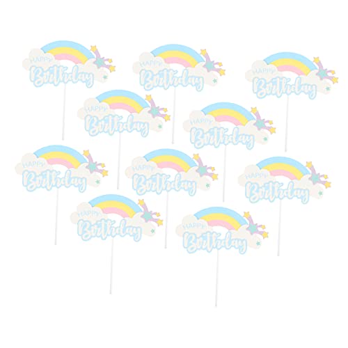 SHOWERORO 10 Stück Wolken Regenbogen Kartendekor Regenbogenstern Kuchendekorationen Regenbogenstern Kucheneinsätze Geburtstagskuchenaufsätze Ornamente Geburtstagsparty Kuchenaufsätze von SHOWERORO