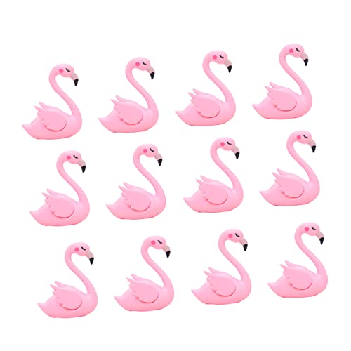 SHOWERORO 12st Flamingo-handwerk Geburtstagstorte Figur Tierische Kuchendekoration Mini-flamingo-figur Hochzeitstorte-ornament Dessertdekoration Moosdekor Rosa von SHOWERORO