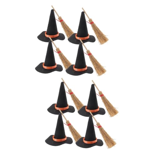 SHOWERORO 16 STK Halloween-Hexenhut Kleine Besen Kleine Dekoration Kleine Hexenhüte Halloween Dekoration Handgemachte Dekoration Miniaturhüte Minipuppenhüte zum Basteln Mini-Hut Holz Black von SHOWERORO