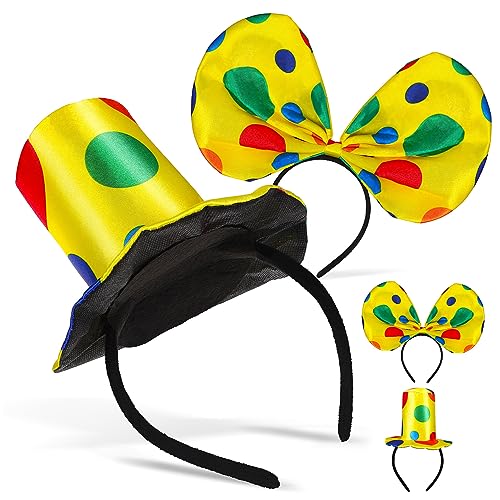 SHOWERORO 2 Sets Clown Hut Clown Schleife Clown Stirnband Clown Performance Hut Clown Bühnenhut Clown Requisiten Clown Kostüm Hut Clown Zubehör Clown Partygeschenke Clown Zubehör von SHOWERORO