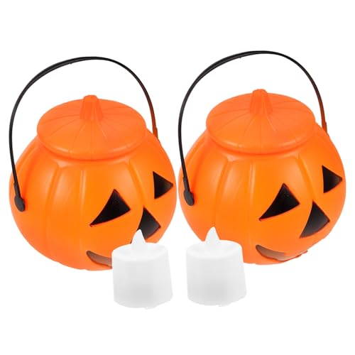 SHOWERORO 2 Stück Leuchtende Kürbis Eimer Für Süßes Oder Saures Kürbis Süßigkeitenhalter Miniatur Dekoration Leuchtende Dekorationen Korb Halloween Goodie Bag Süßigkeiten Dekor von SHOWERORO