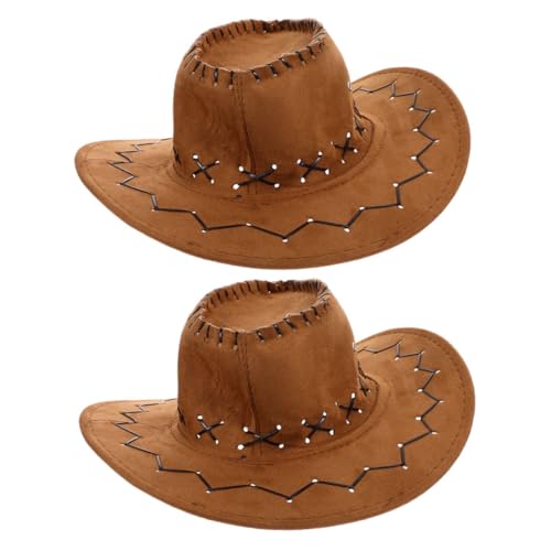 SHOWERORO 2 Stück Western Hut Woody Kostümzubehör Fedora Hut Western Panama Hut Vintage Pu Fedora Woody Hut Fedora Hut Jugend Cowgirl Hut Schokolade Polyester von SHOWERORO