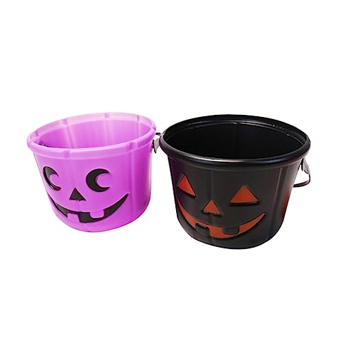 SHOWERORO 2st Kürbis Eimer Kürbis-süßigkeiten-Eimer Süßigkeiteneimer Behandeln Kinder Halloween-Dekoration Mini-kürbis Partybevorzugungseimer Halloween-süßigkeitshalter Plastik Black von SHOWERORO