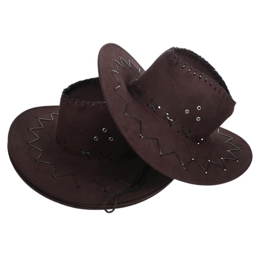 SHOWERORO 4 Stück Cowboyhut für Kinder westliche Partyhüte Braune Cowboyhüte aus Filz kinder cowboyhut Cowboy Hut Kinder Cowgirl-Party-Dekorationen Partydekorationen Polyester Coffee von SHOWERORO