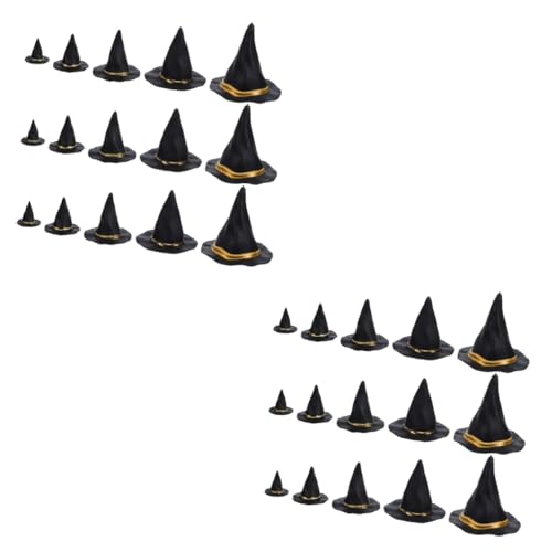 SHOWERORO 40 Stk Halloween-Hexenhut Minihüte zum Basteln Hexenhut Miniatur Puppenhaus-Hexenhüte Mini Hexenhut Mützen Puppenhaus Dekor DIY Hexenhut Puppenhüte Hexenhut dekor Plastik Black von SHOWERORO