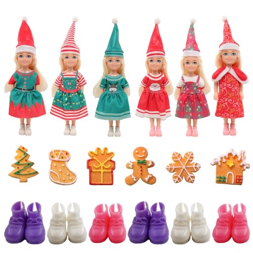 24 Weihnachten Kleidung Schuhe für 6 Zoll 15 cm Puppen, 6 Kleidung 6 Weihnachtsmütze 6 Schuhe 6 Zubehör für Puppen von SHOWHEEL