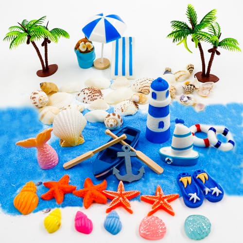 29 Stück Strand-Mikrolandschaft,Miniatur Deko Strand Deko,Mini Strand Dekorationen,Miniliegestuhl Sonnenschirm Strandkorb Kleine Palme,Sommerliche Garten-Deko für DIY von SHOWHEEL