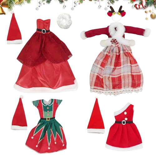 Puppenkleidung,Weihnachten PuppenKostüm,Baby Weihnachtsoutfit,4 Stück Puppe Weihnachten Kleidung Outfits,Baby Puppenkleidung,Weihnachten Puppe Zubehör,Doll Dekorationen,Geschenke für Mädchen von SHOWHEEL