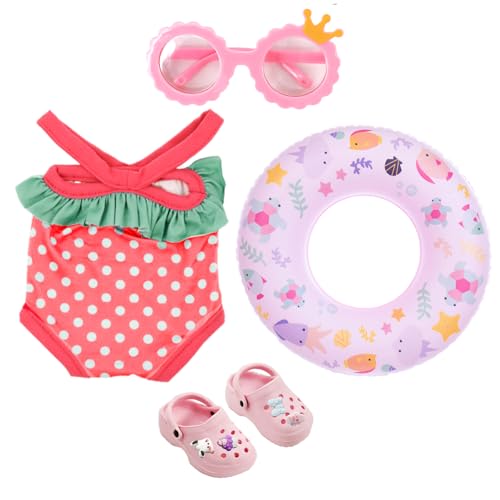 Puppenkleidung Sommer 4 Teilig,mit Badeanzug Schwimmring Sonnenbrille und Clogs,Baby Puppenzubehör,Badeanzug Puppe,für 43 cm Schwimmpuppe von SHOWHEEL