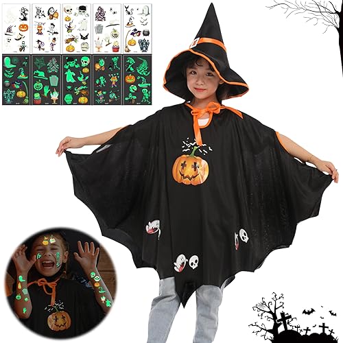 SHOWHEEL Halloween Kostüm Kinder,Fledermaus Umhang mit Hut,Hexenkostüm Kürbis,Vampir Fledermaus Kostüm Mädchen Jungen,Halloween Cosplay Party,Karnevalskostüme,Bühnenperformance,für Höhe 90-150cm von SHOWHEEL