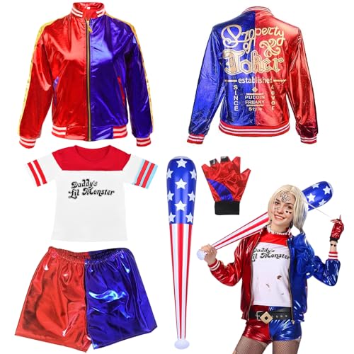 Quinn Kostüm Set, Cosplay Kostüme,Faschingskostüme Damen Harley Kostüm,Enthalten Jacke, für Damen Mädchen Halloween Karneval Cosplay von SHOWHEEL