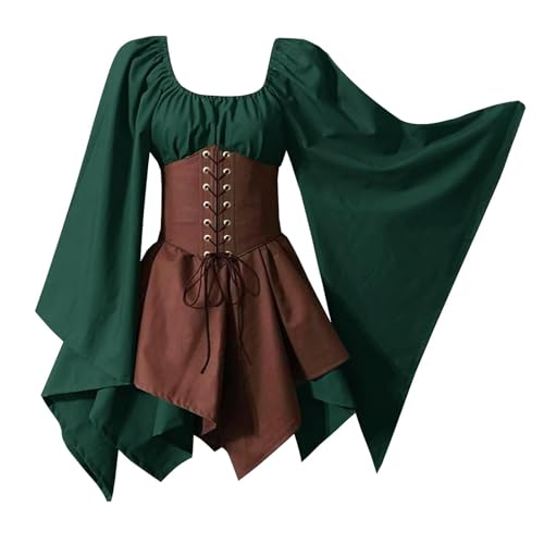 SHOWHEEL Traditionelles Irisches Kleid für Damen, Mittelalter Ausgestellte Ärmel Kleid, Damen Mittelalter Kleid, Mittelalterliches Kostüm für Damen, Karneval Halloween Kostüm Damen von SHOWHEEL