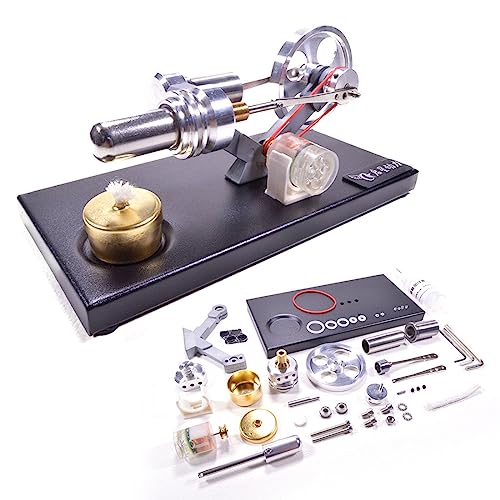 SHOYDID Stirling Motor Modell, Metallzylinder Stirling Motor Generator Wärmemotor mit 4 LED-Lichtern, inklusive Sockel - Montageversion von SHOYDID