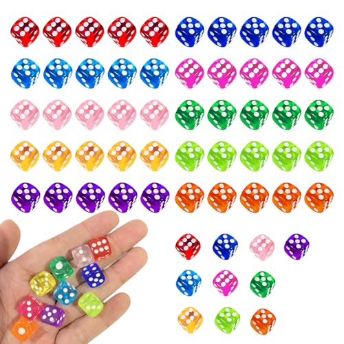 50 Stück Bunte Würfel Set,Dice Set Würfel bunt,Gezinkte Flüsterwürfel,Spielwürfel mit runden Ecken,Colorful Acryl Würfel Spiel für Bar Party Würfelspiele Tischspiele,Miniwürfel farbig Würfel klein von SHPUJUN