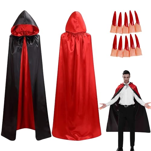 Halloween kostüm, Halloween Vampir Kostüm, Halloween Vampir umhang,Halloween roter Umhang, Schwarzer und roter doppelseitiger Halloween Kapuzenumhang, Halloween Cosplay Kostüm (150 cm) von SHRADS